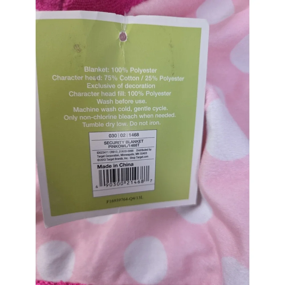 CIRCO Baby Girl Security Blanket LOVEY Plush OWL White DOT Satin Trim PINK NEW